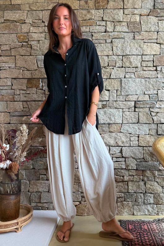 Pia Pillow Cotton Embroidered Tile Classic Shirt Black